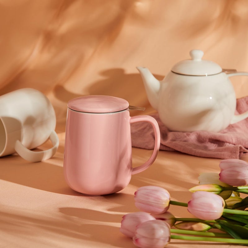 Sweese 20 OZ Porcelain Tea Mug with Infuser and Lid, Loose Leaf Tea Cup, Gifts for Tea Lover - Pink - Image 3